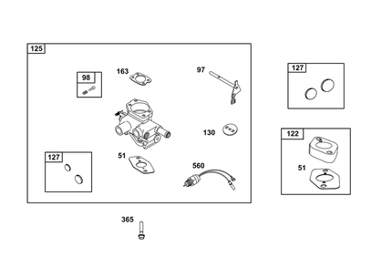 Carburetor Group Diagram and Parts List for 389445-0150-E1  Briggs and Stratton Engine